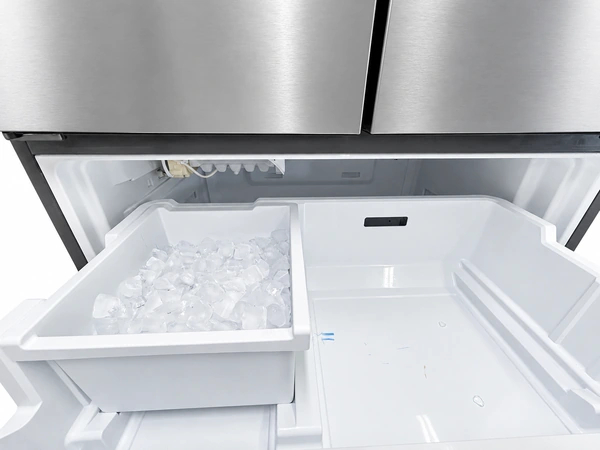 Frigidaire FRFG201LAV 19.9 cu. ft. Counter-Depth French Door Refrigerator: freezer close-up with ice bin and ice maker